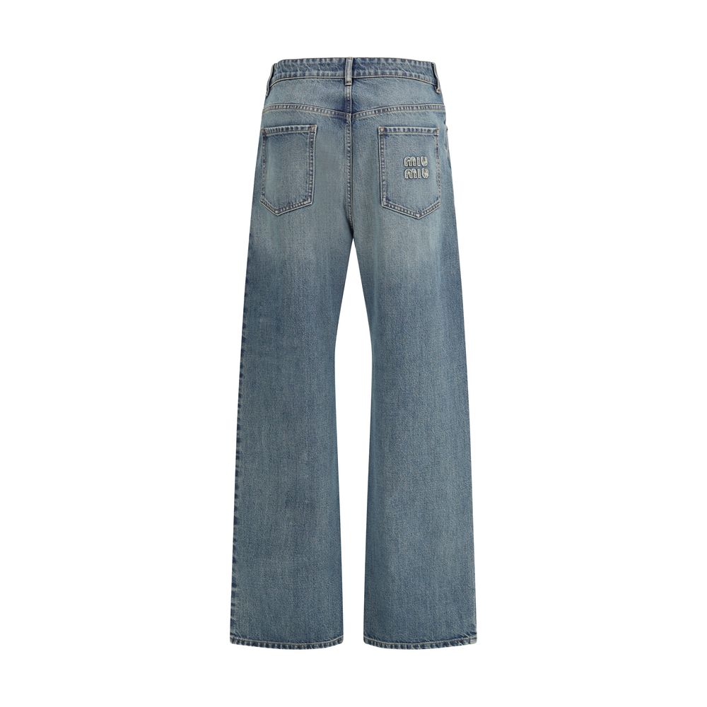 Blue Cotton Straight-Leg Jeans by Miu Miu
