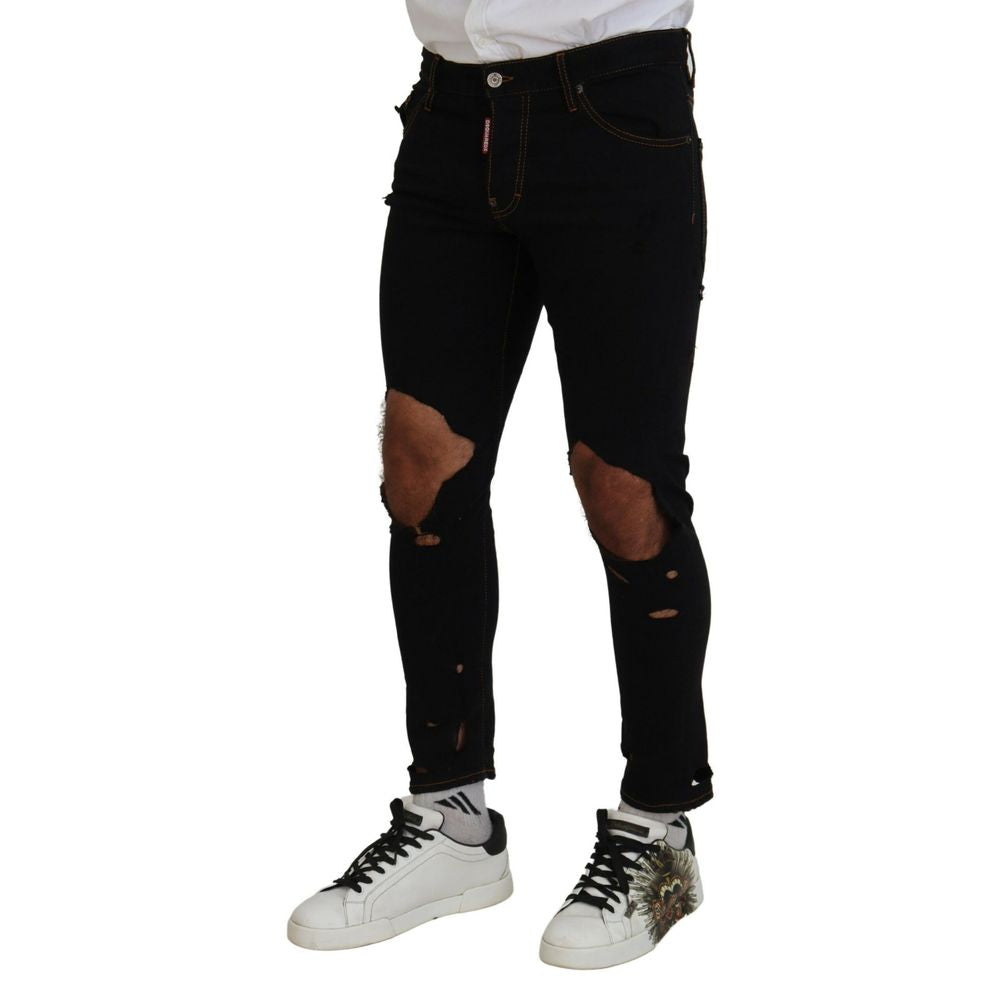Schwarze Röhrenjeans aus Baumwolle mit Used-Effekten
