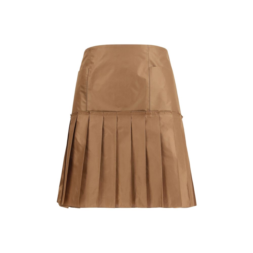 Brown Silk Mini Skirt with Pleated Detail