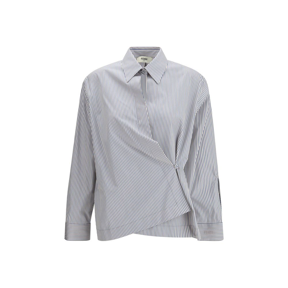 Multicolor Cotton Striped Shirt with Draped Detail