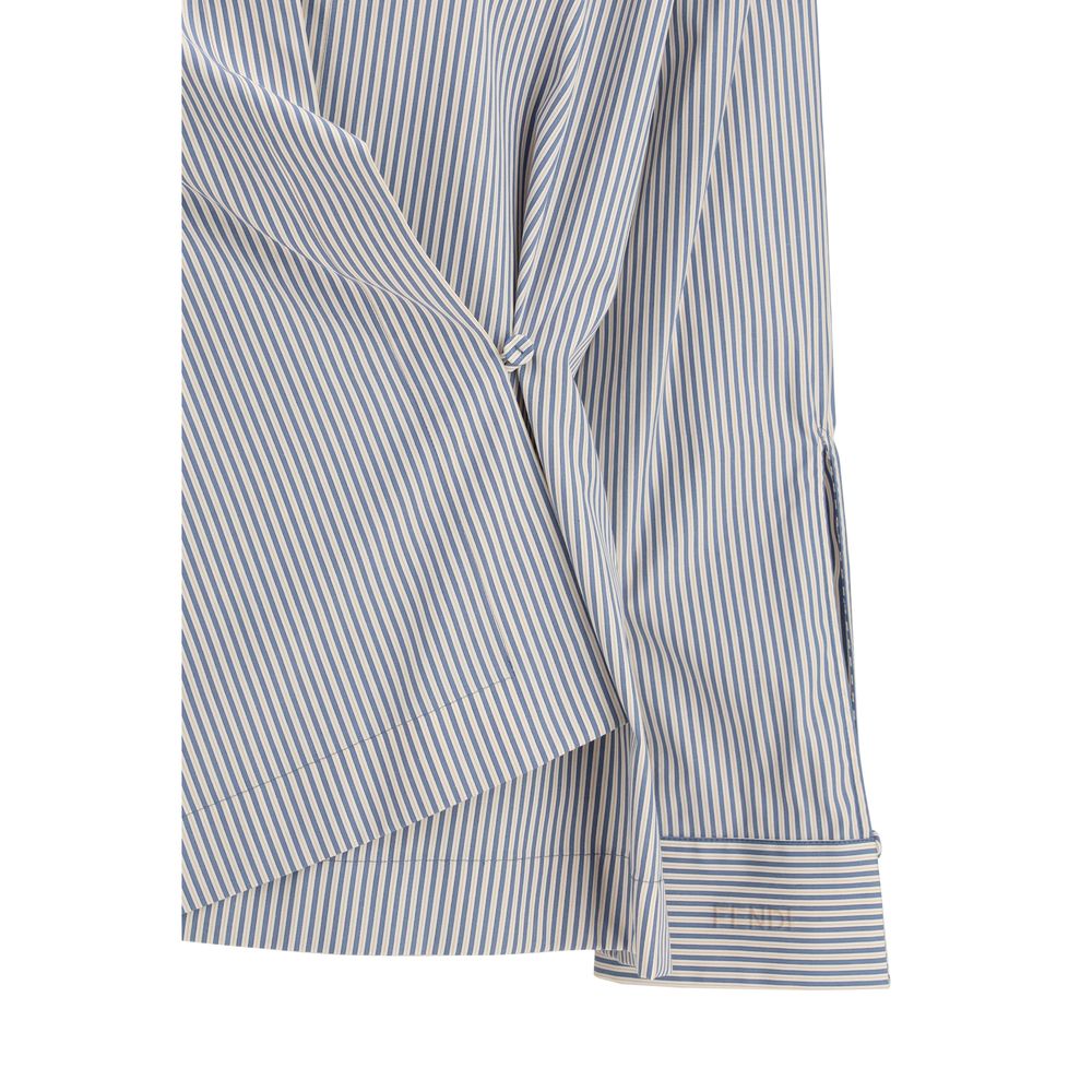 Multicolor Cotton Striped Shirt with Draped Detail