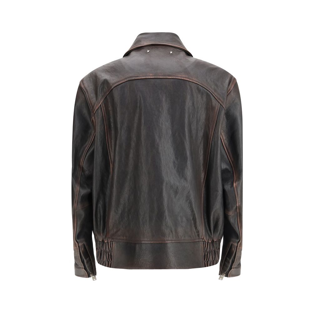 Burgundy Leather Bomber Jacket by Golden Goose