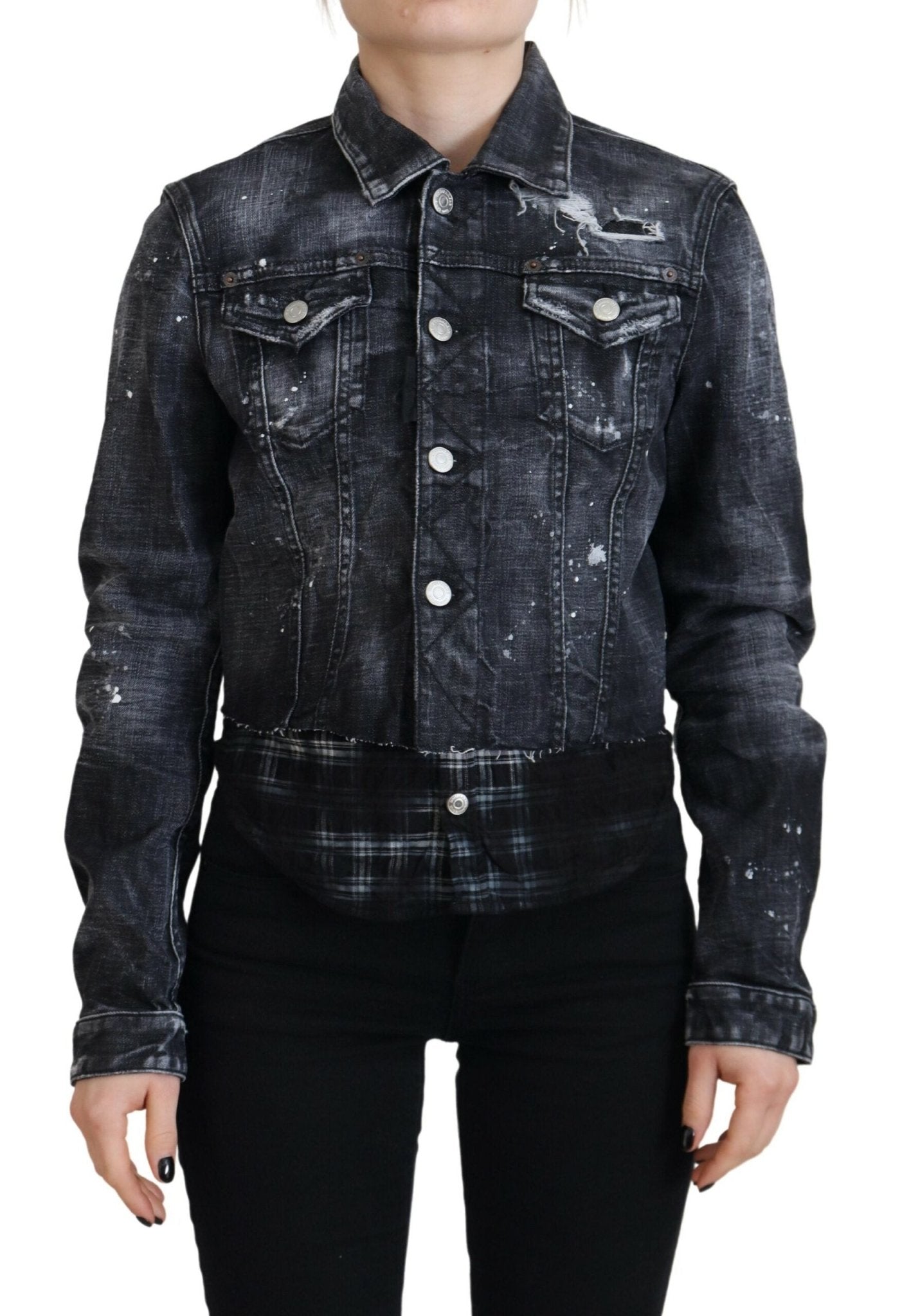 Gray Washed Cotton Distressed Denim Jacket - Dsquared² - Aulae