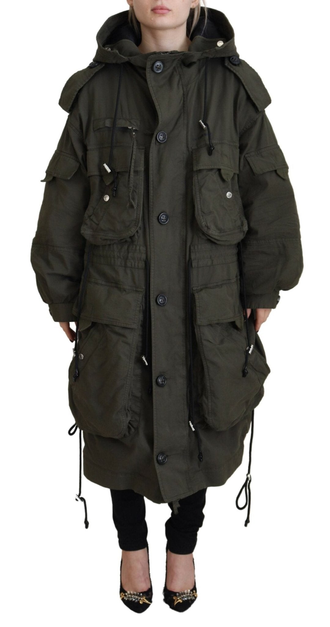 Green Hooded Full Zip Long Parka Coat Jacket - Dsquared² - Aulae