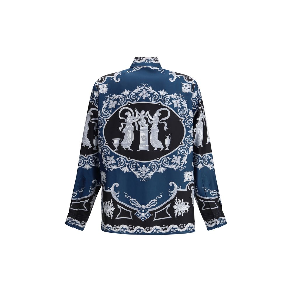 Hemd aus Seidentwill in Blau mit Hall of Heroes-Print