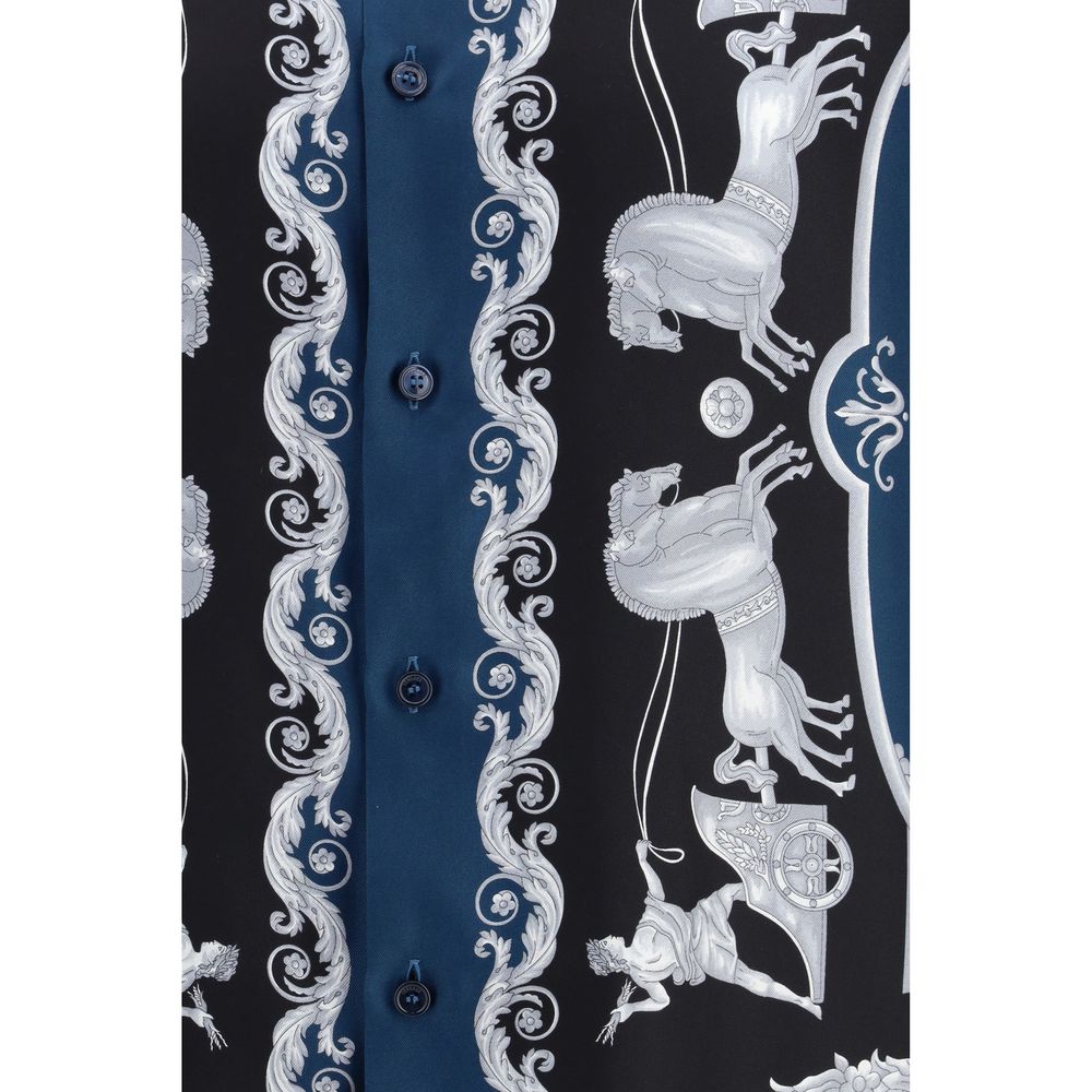 Blue Silk Shirt with Hall of Heroes Print