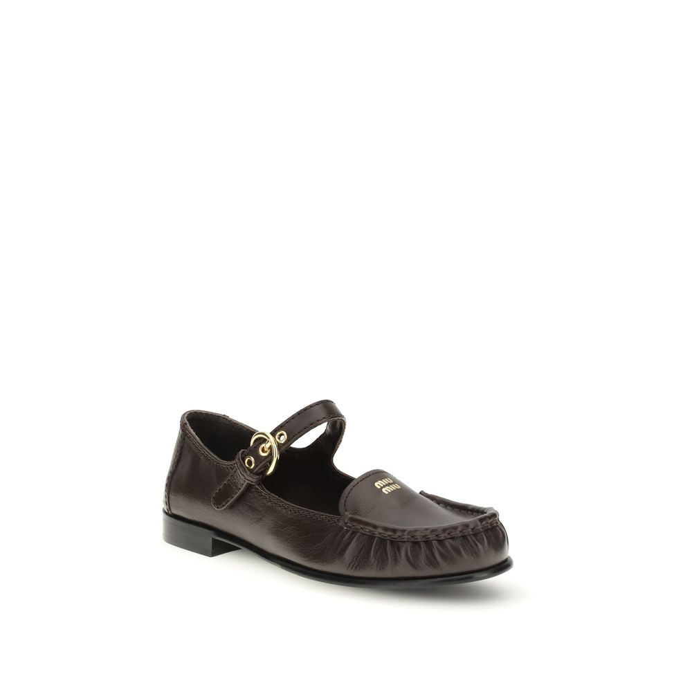 Brown Leather Slip-On Loafers with Buckle Detail
