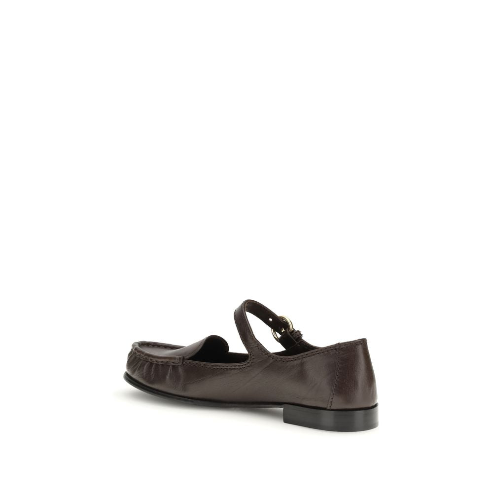 Brown Leather Loafers with Buckle Detail