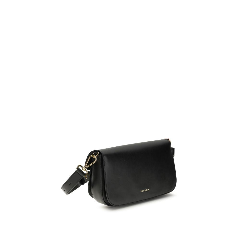 Black Leather C-Me Shoulder Bag with Logo Detail