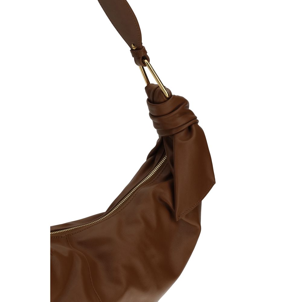 Brown Leather Furoshiki Shoulder Bag with Zipper Closure
