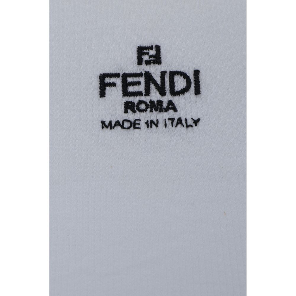 White Cotton T-Shirt with Fendi Logo Embroidery