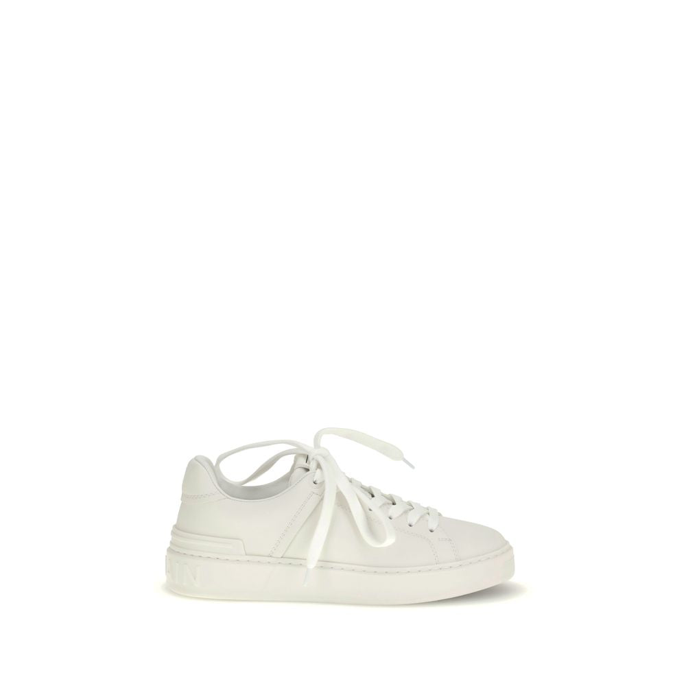White Leather Low Top Sneakers by Balmain