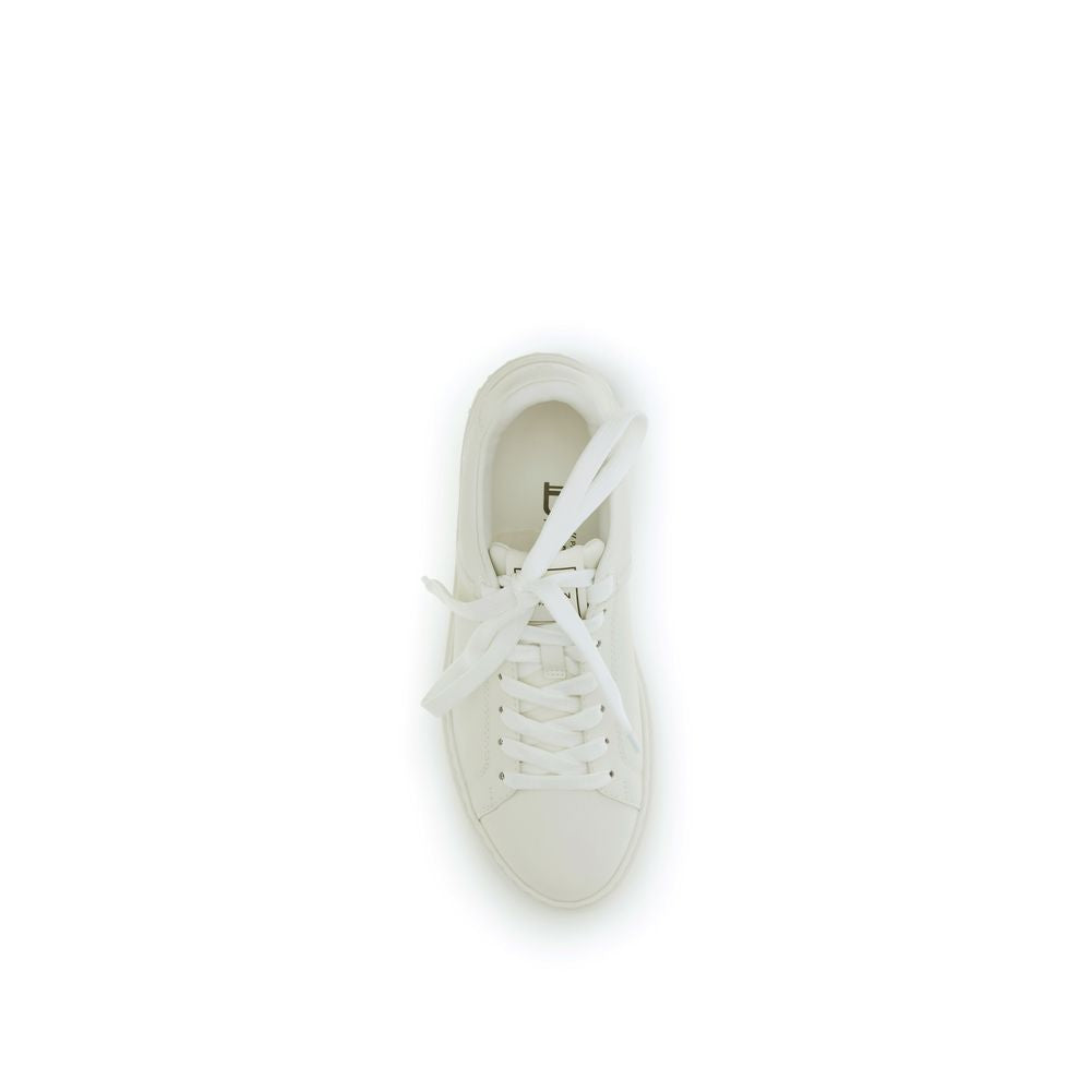 White Leather Low Top Sneakers by Balmain with Logo Detail