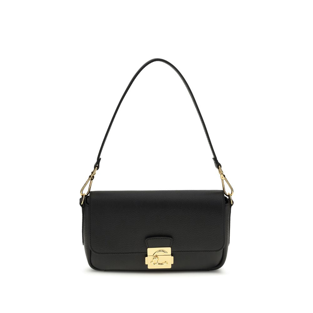 Schwarze Schultertasche mit C-Me Lock aus Leder