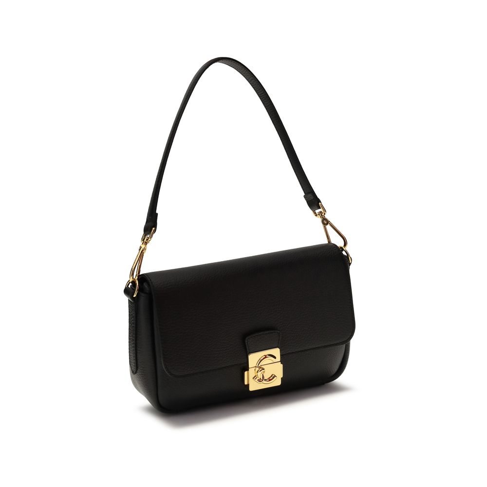Schwarze Schultertasche mit C-Me Lock aus Leder