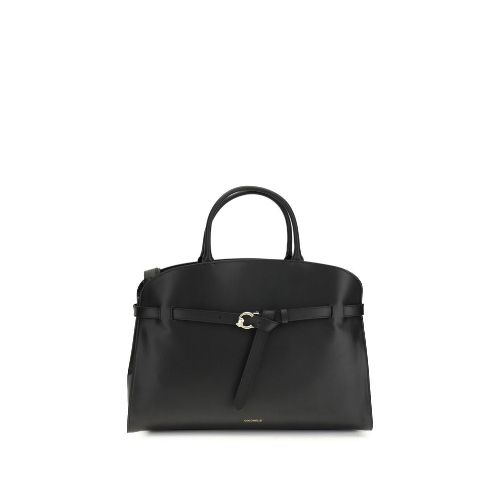 Schwarze Sabine Handtasche aus Leder mit Logoschnalle
