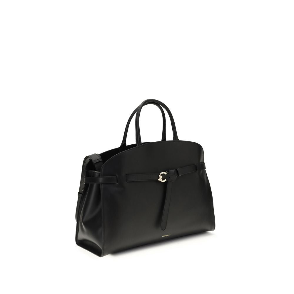 Schwarze Sabine Handtasche aus Leder mit Logoschnalle