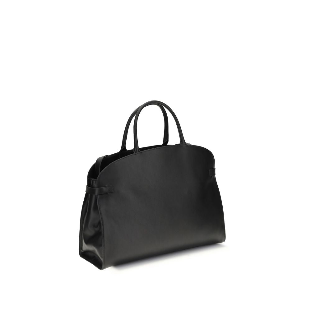 Black Leather Sabine Handbag with Logo Buckle