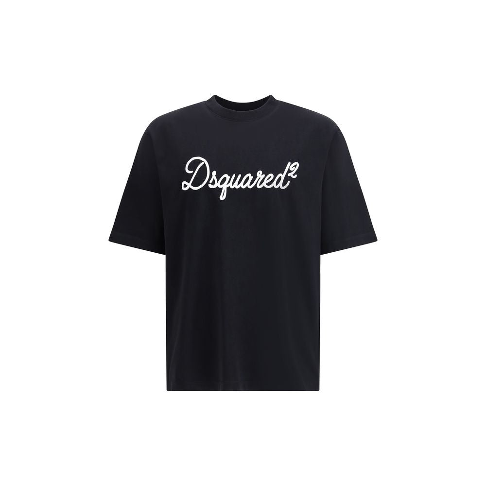 Schwarzes Baumwoll-T-Shirt mit gesticktem Logo von Dsquared2