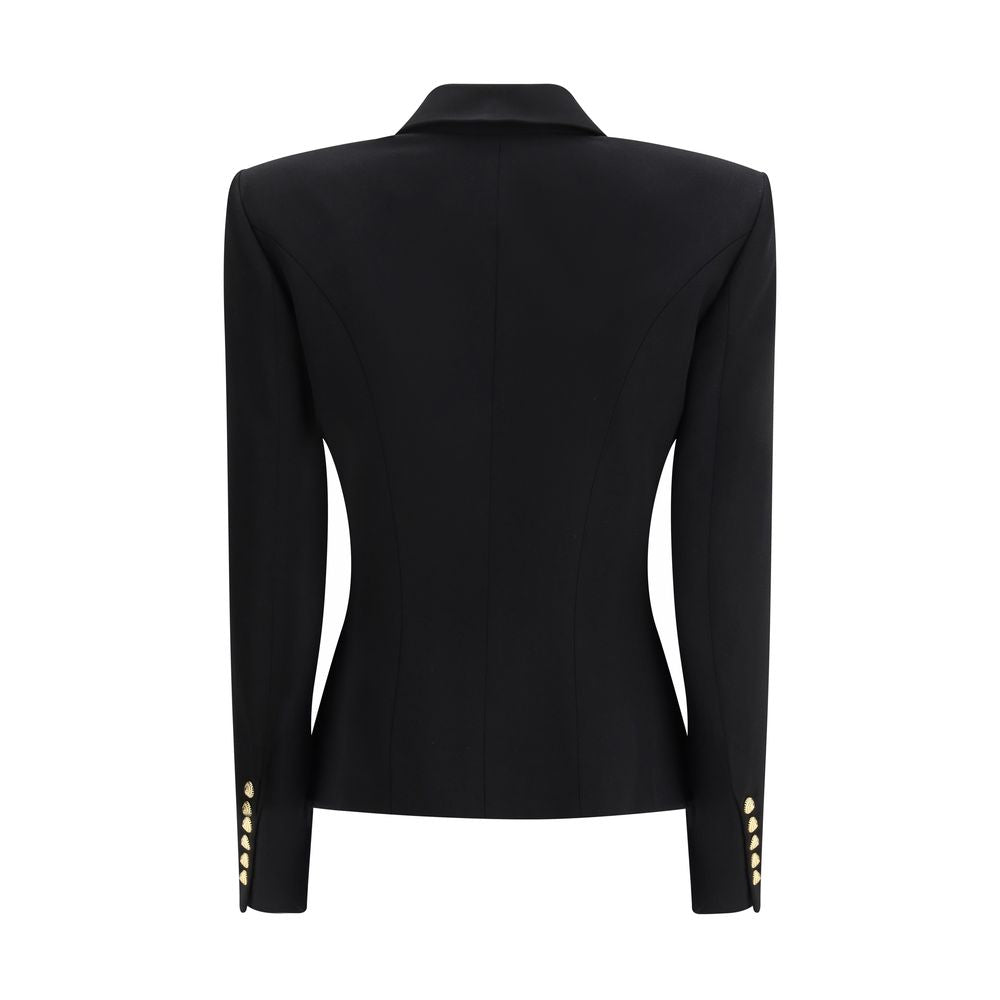 Schwarzer Blazer aus Wolle mit skulpturaler Passform von Balmain