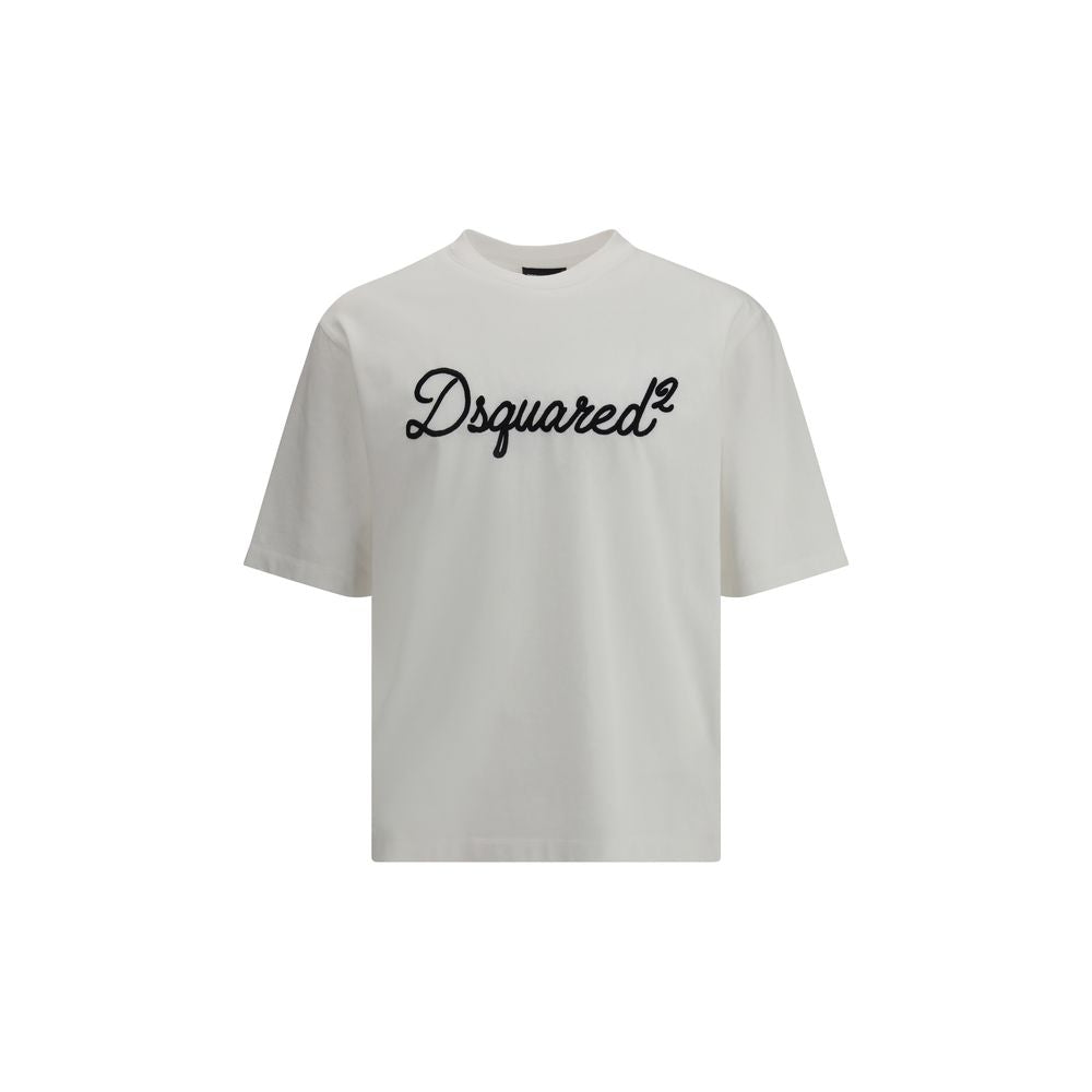 White Cotton T-Shirt with Embroidered Logo by Dsquared2