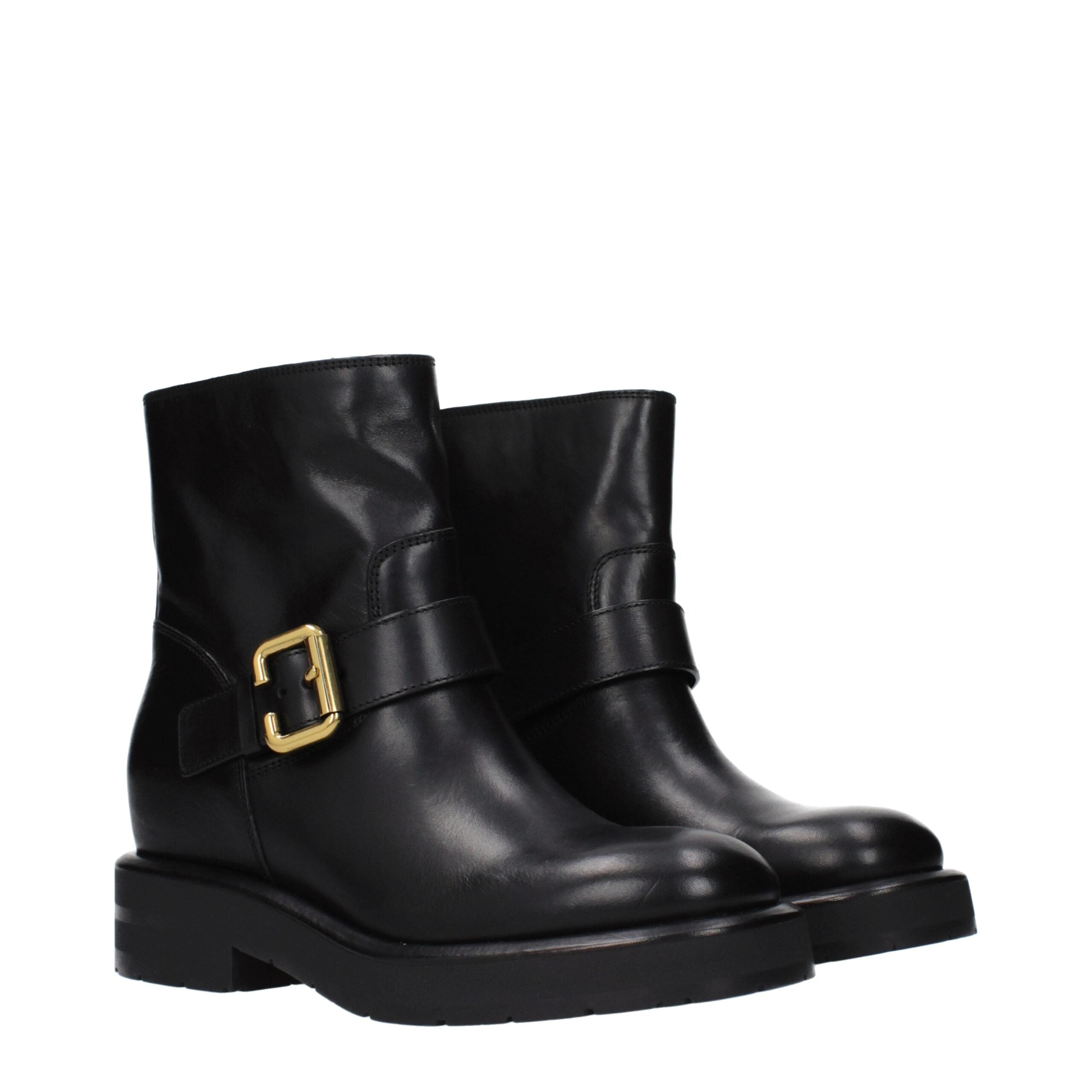 Schwarze Leder-Stiefeletten mit Vintage-Logo-Detail