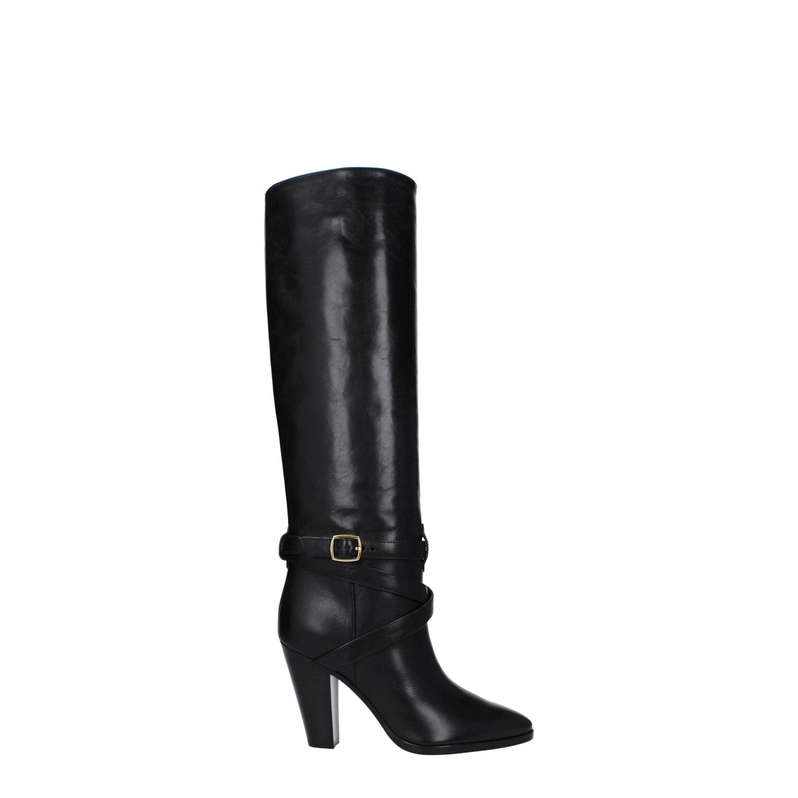Schwarze Leder-High-Heel-Stiefel mit seitlichem Detail von Celine