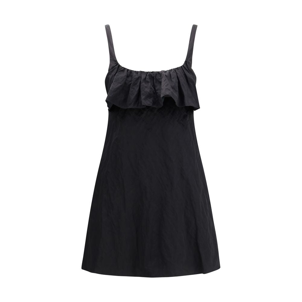 Schwarzes Minikleid aus Baumwolle mit Rüschendetails