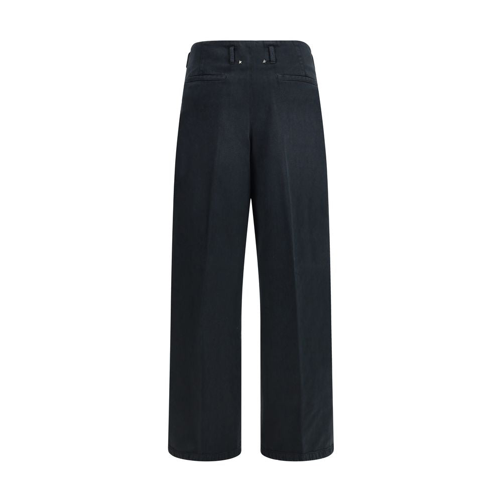 Schwarze weite Freizeithose aus Baumwolle