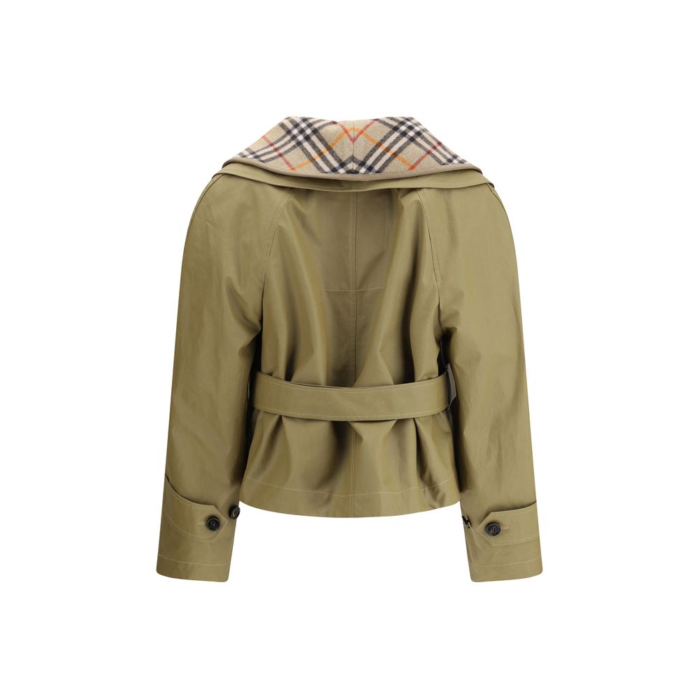 Beige Cotton Cropped Jacket with Quilted Shawl Detail