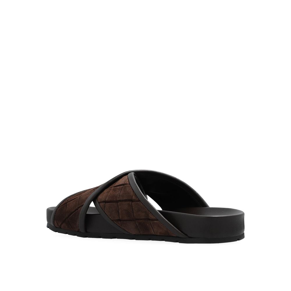 Bottega Veneta Flache Sandalen aus braunem Lammleder