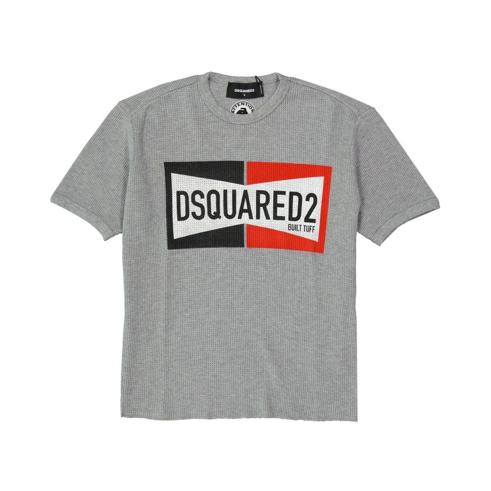 Gray Cotton T-Shirt with Front Logo Detail