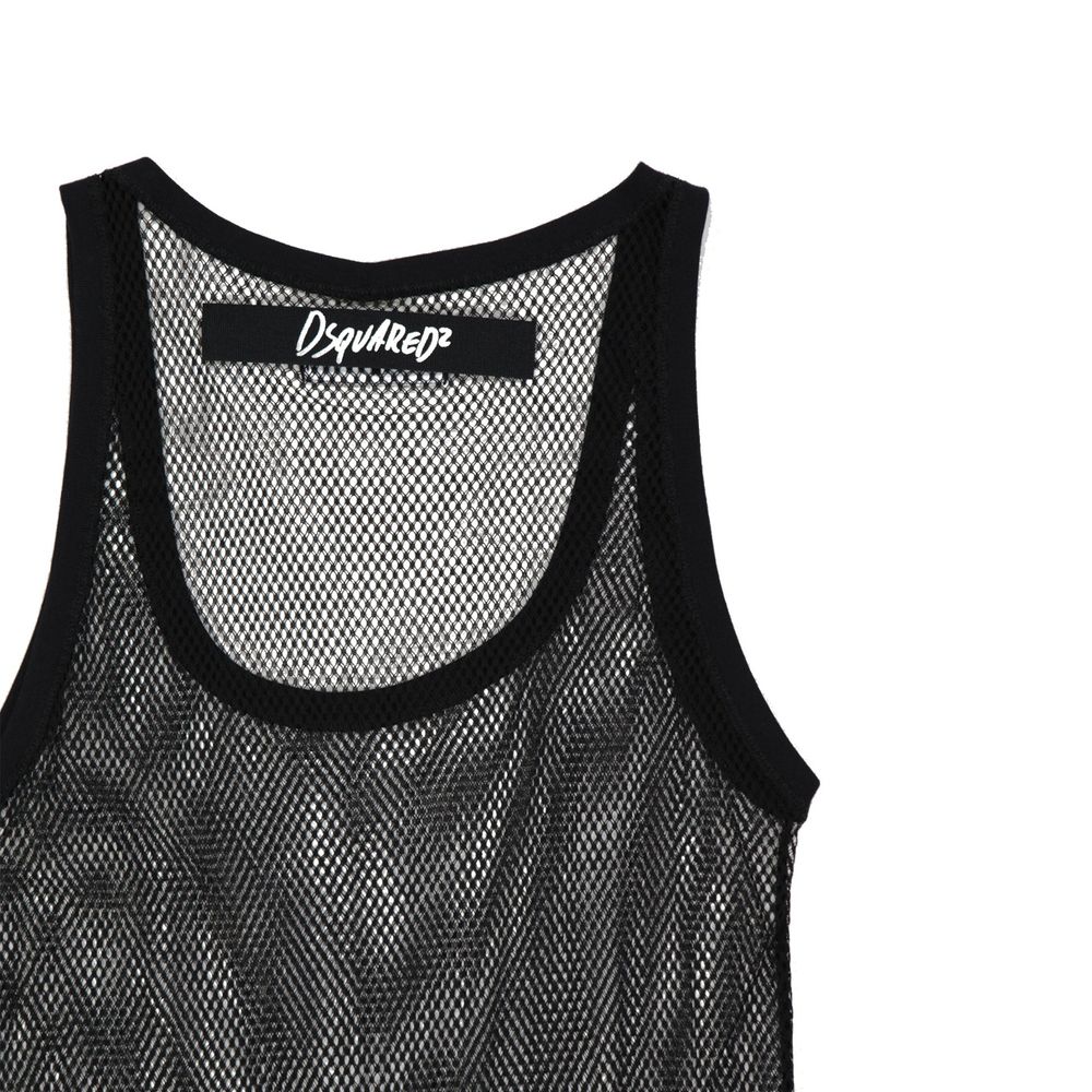 Black Cotton Tank Top with Back Logo Detail