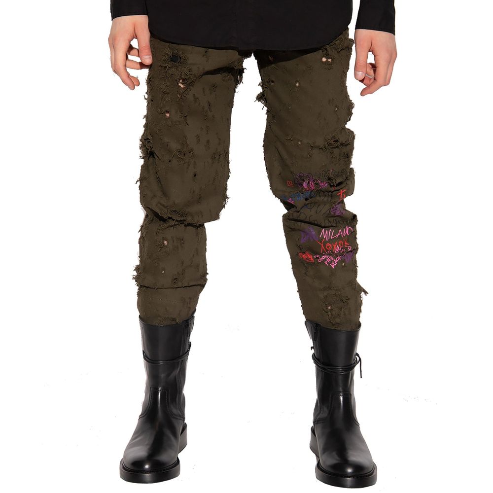 Zweifarbige Baumwoll-Freizeithose mit Stickereien