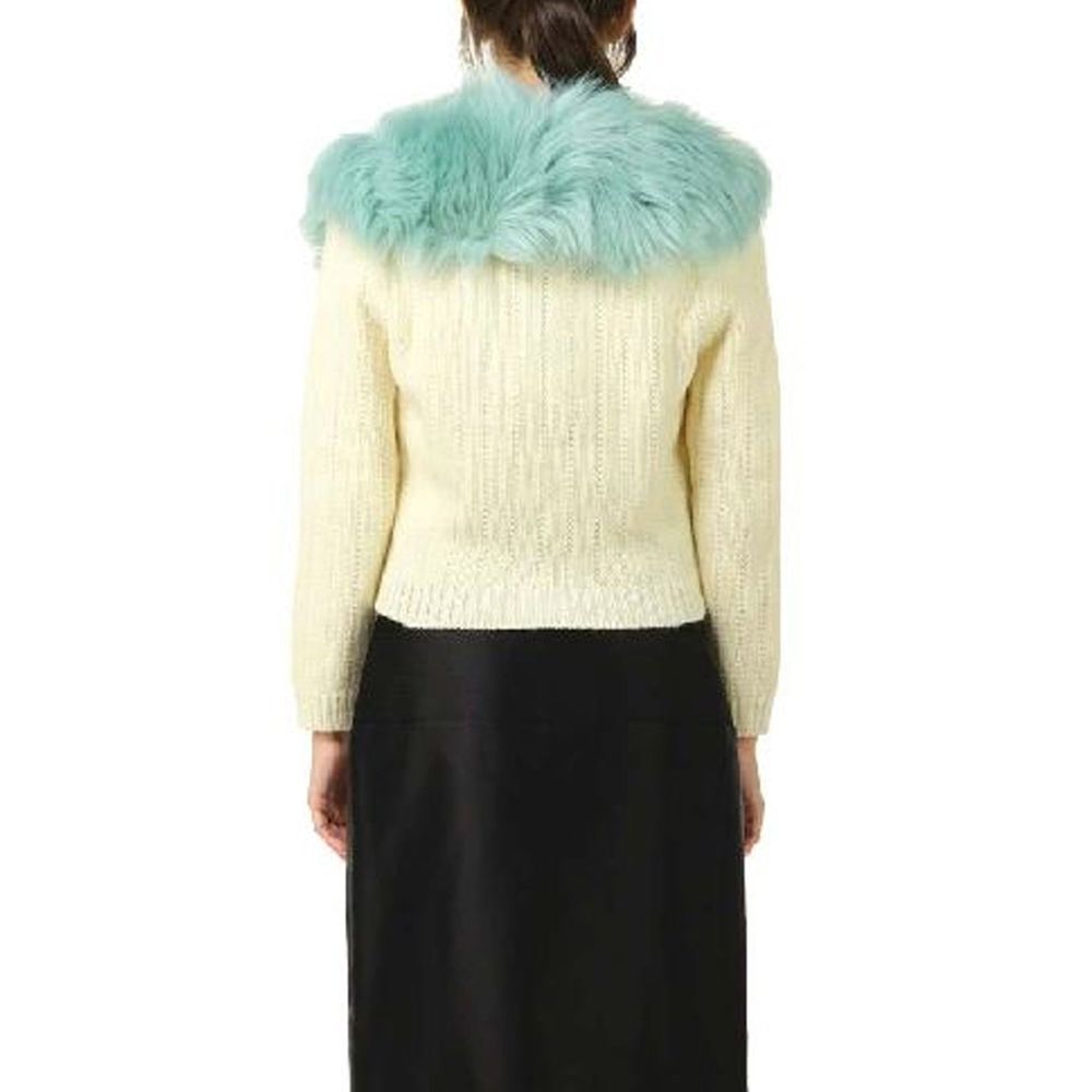 White Wool Cardigan with Faux Fur Collar and Pockets