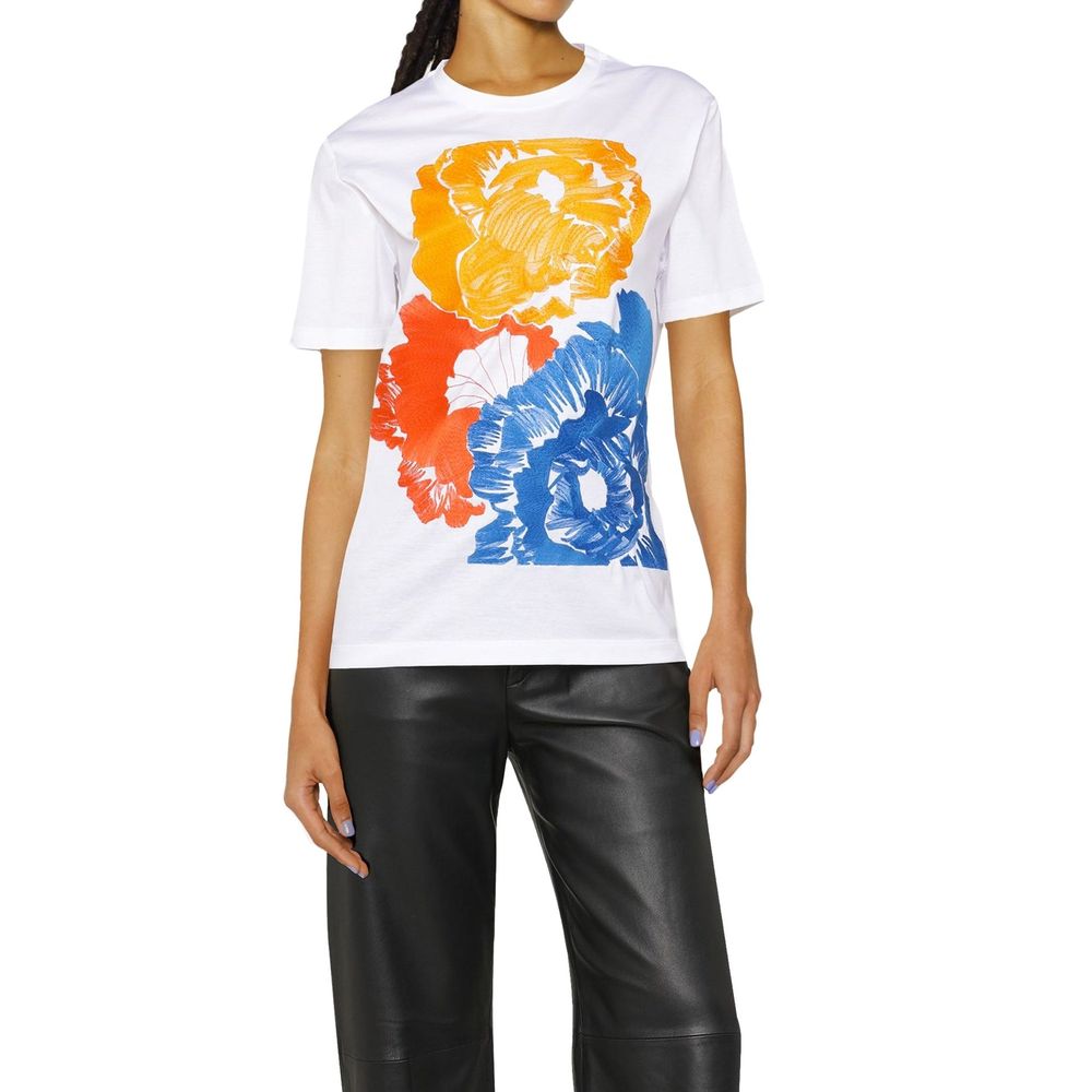 White Cotton T-Shirt with Floral Embroidery