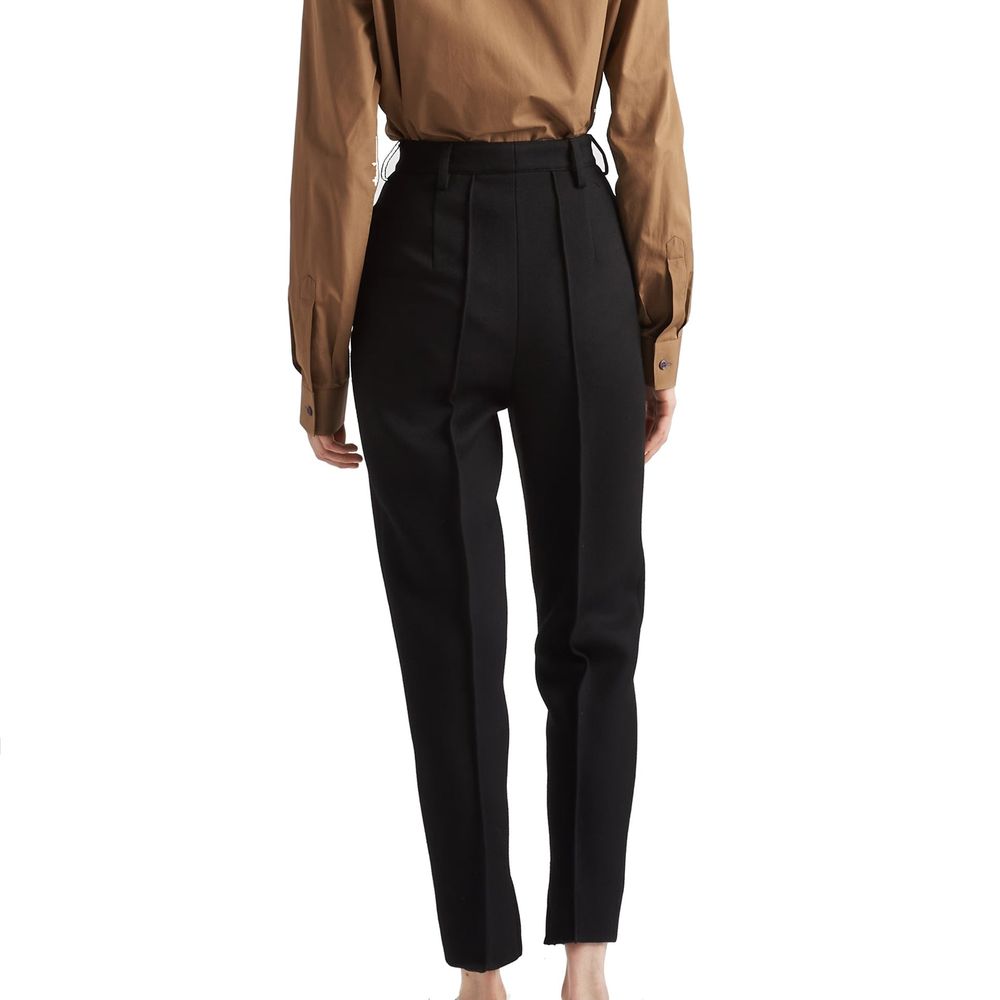 Black Wool High-Waist Casual Pants for Women