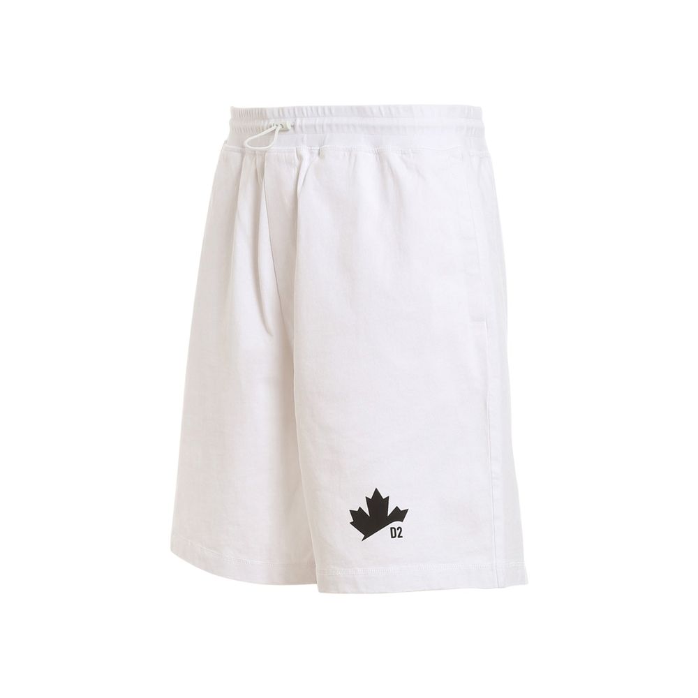 White Cotton Shorts with Elastic Drawstring Waistband