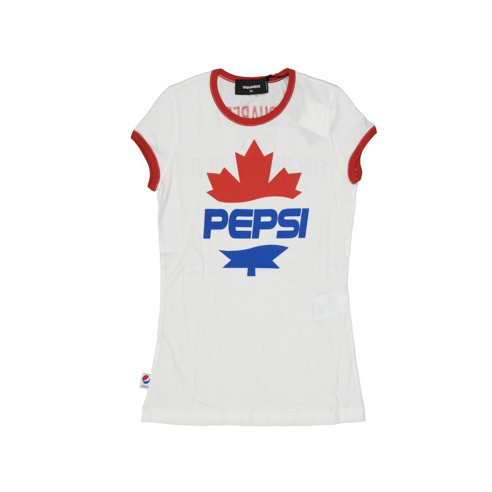 White Cotton T-Shirt with Pepsi Logo Detail