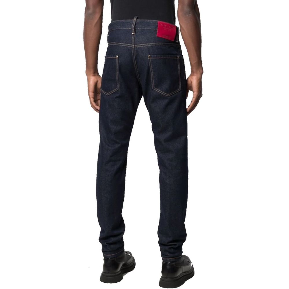 Blue Cotton Jeans with Straight Leg Cut