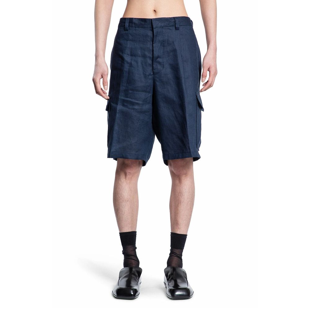 Blaue Leinen-Bermudashorts mit Taschen