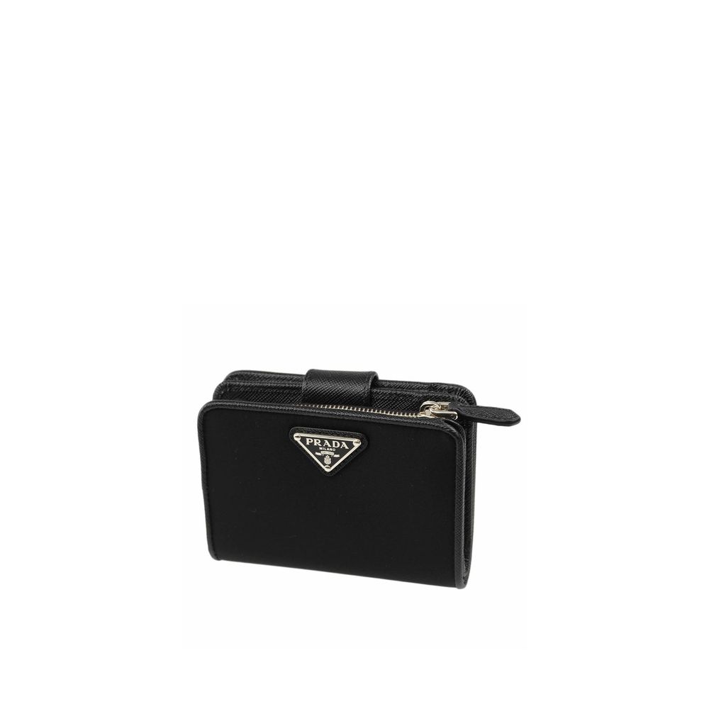 Brieftasche aus schwarzem Nylon mit Lederdetails und Logo