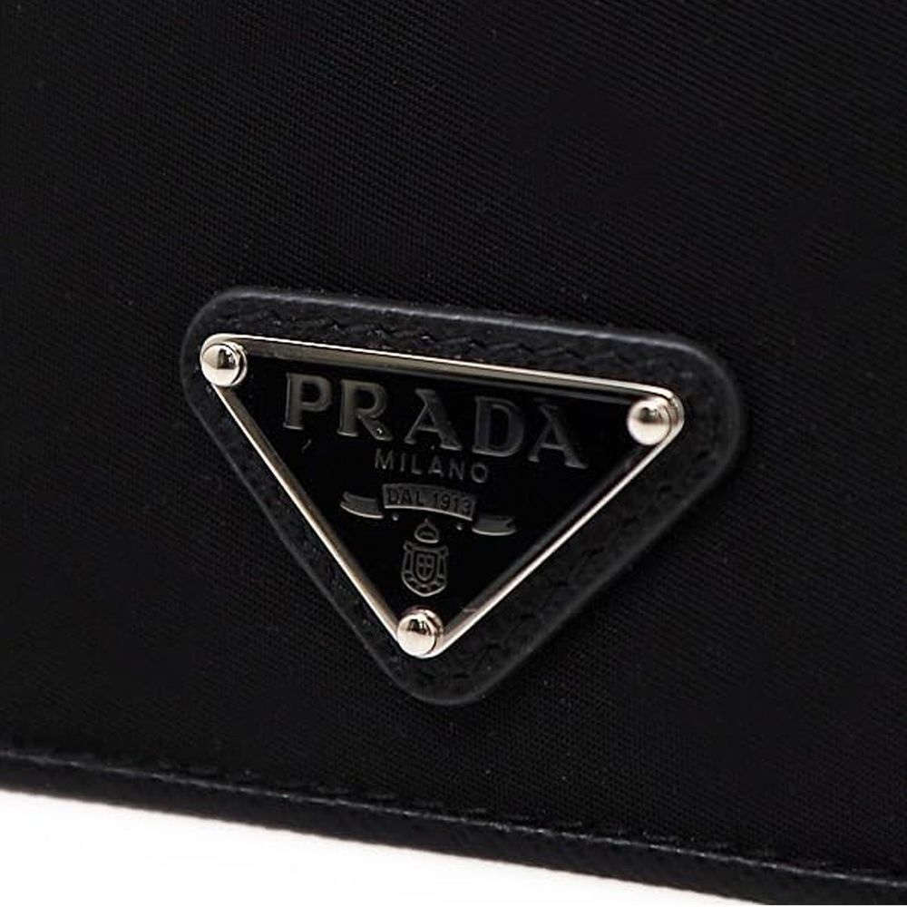 Black Leather-Trimmed Nylon Cardholder for Women