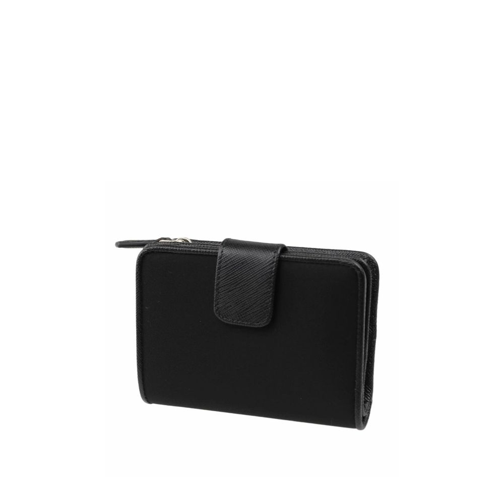 Black Nylon Wallet with Leather Detail and Logo