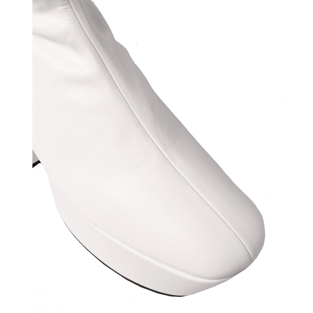 White Synthetic Boots with Side Zip Detail