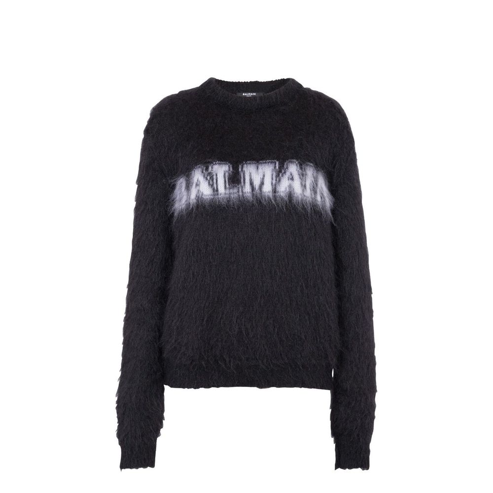 Schwarzes Sweatshirt aus Wollmix mit Logo-Detail