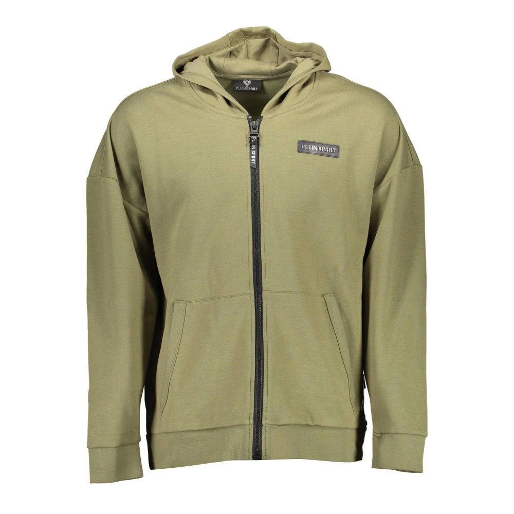 Green Cotton Sweatshirt with Ribbed Cuffs