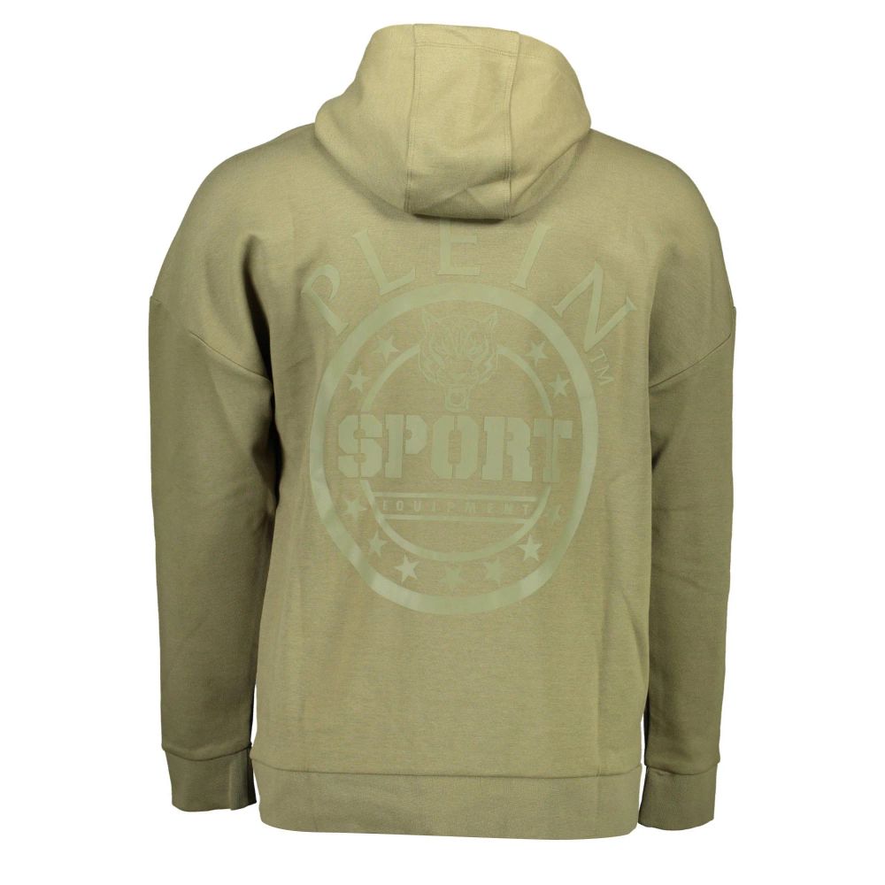 Green Cotton Sweatshirt with Ribbed Cuffs