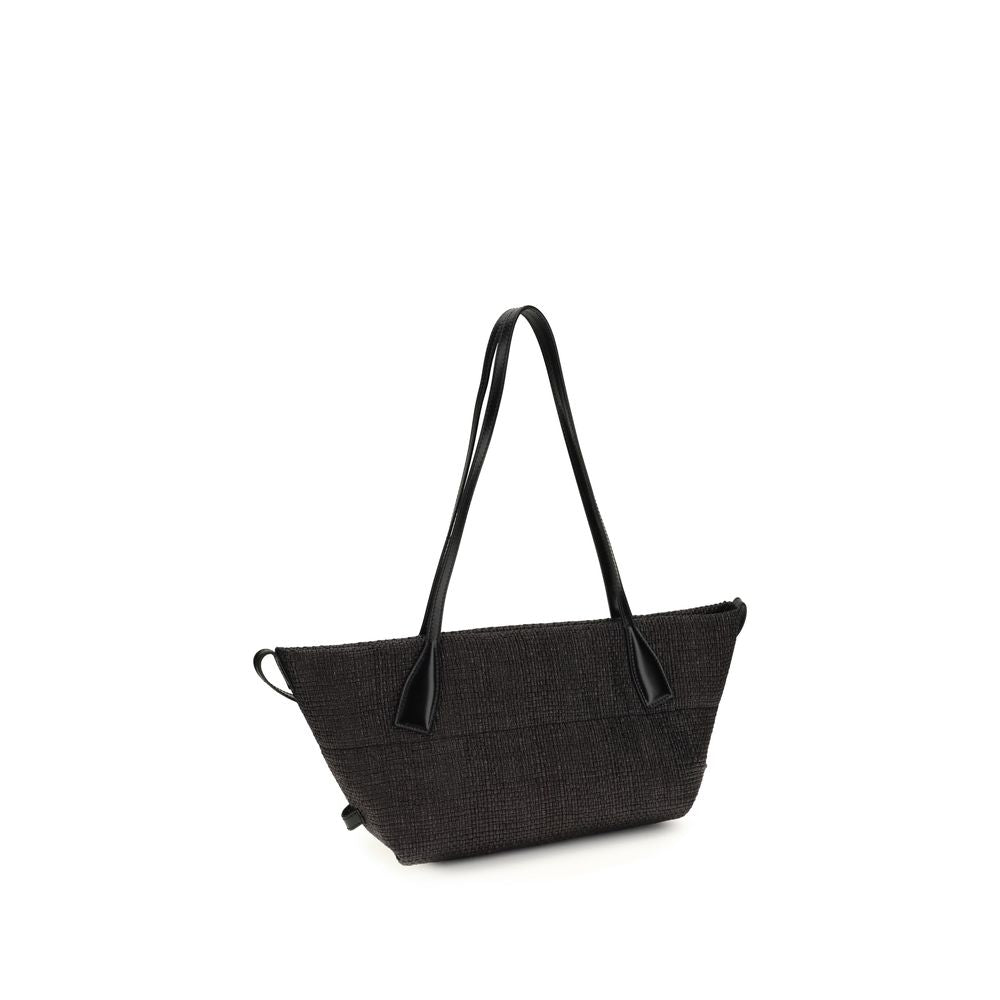 Black Raffia and Leather Shoulder Bag
