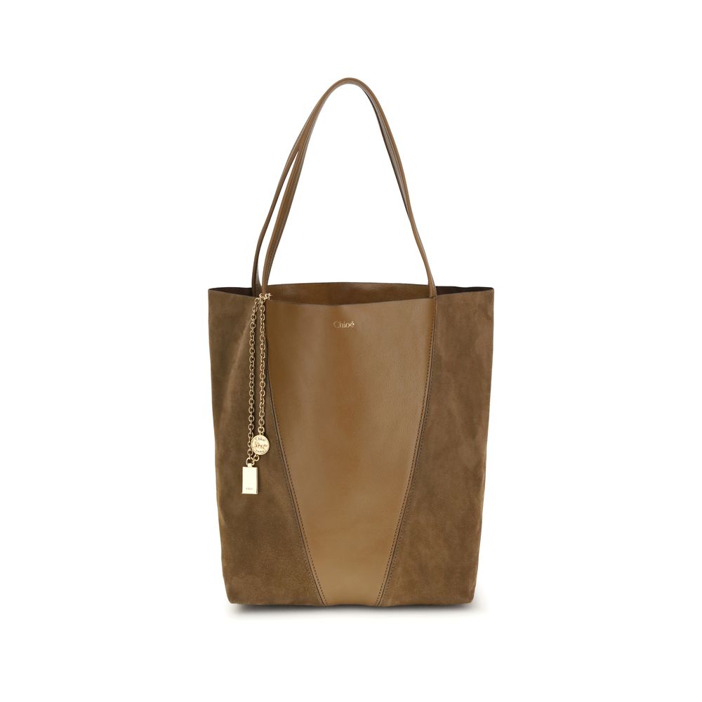 Beige Leather Spin Shoulder Bag with Chain Charm